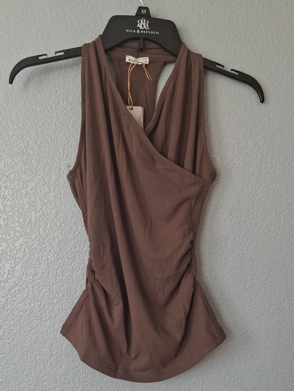 OGL Brown Surplice Ruched Tank Top